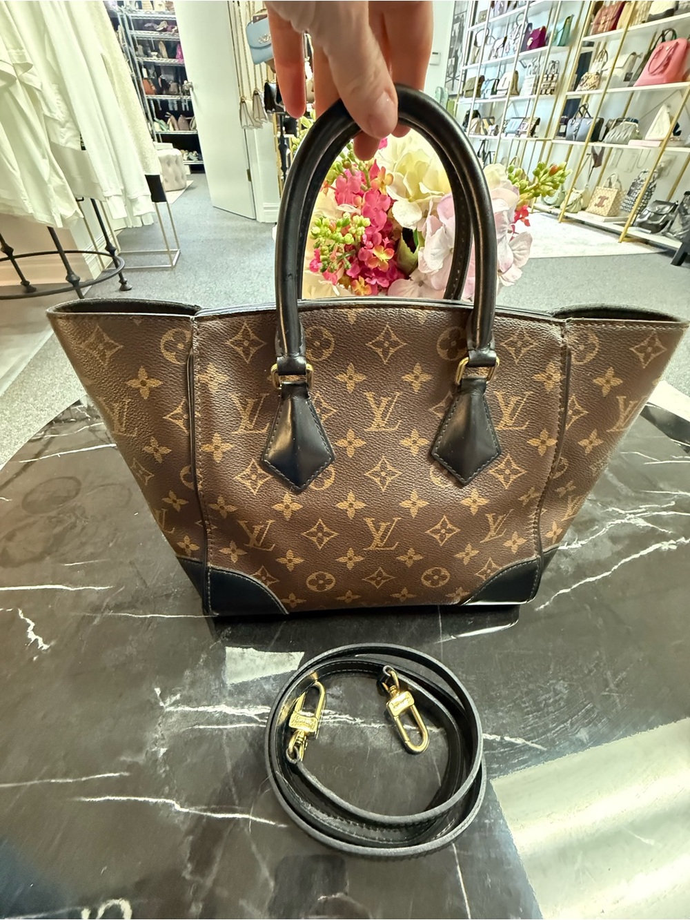 Louis Vuitton Brown Monogram Canvas Tote with Black Trim